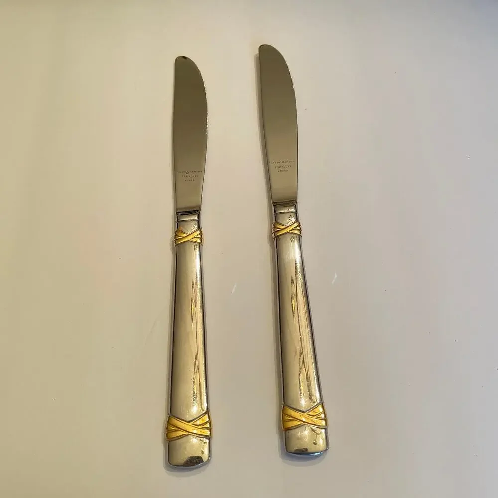 Vintage Lot of 2 REED and BARTON Fanfare Gold Modern Solid Knife 1996 18/8